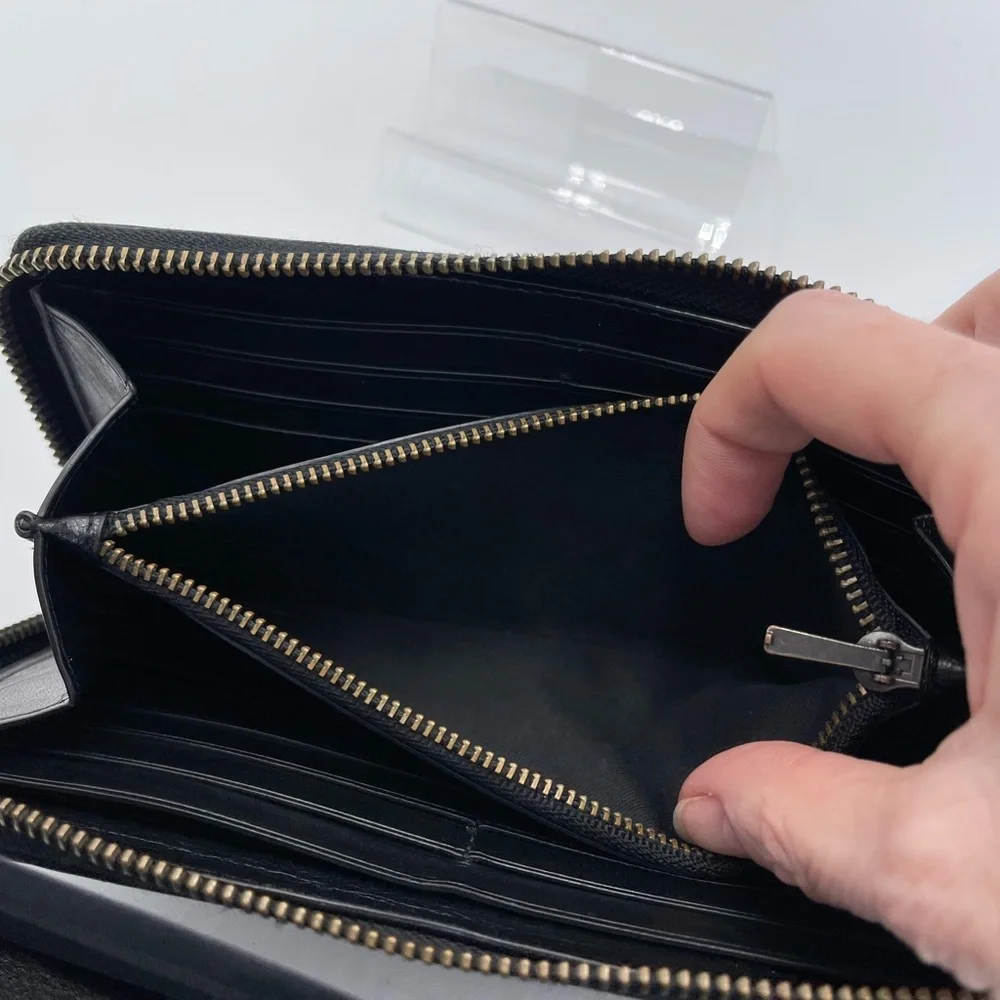 Coach Black and Blue Leather Wallet with Modern Stripes